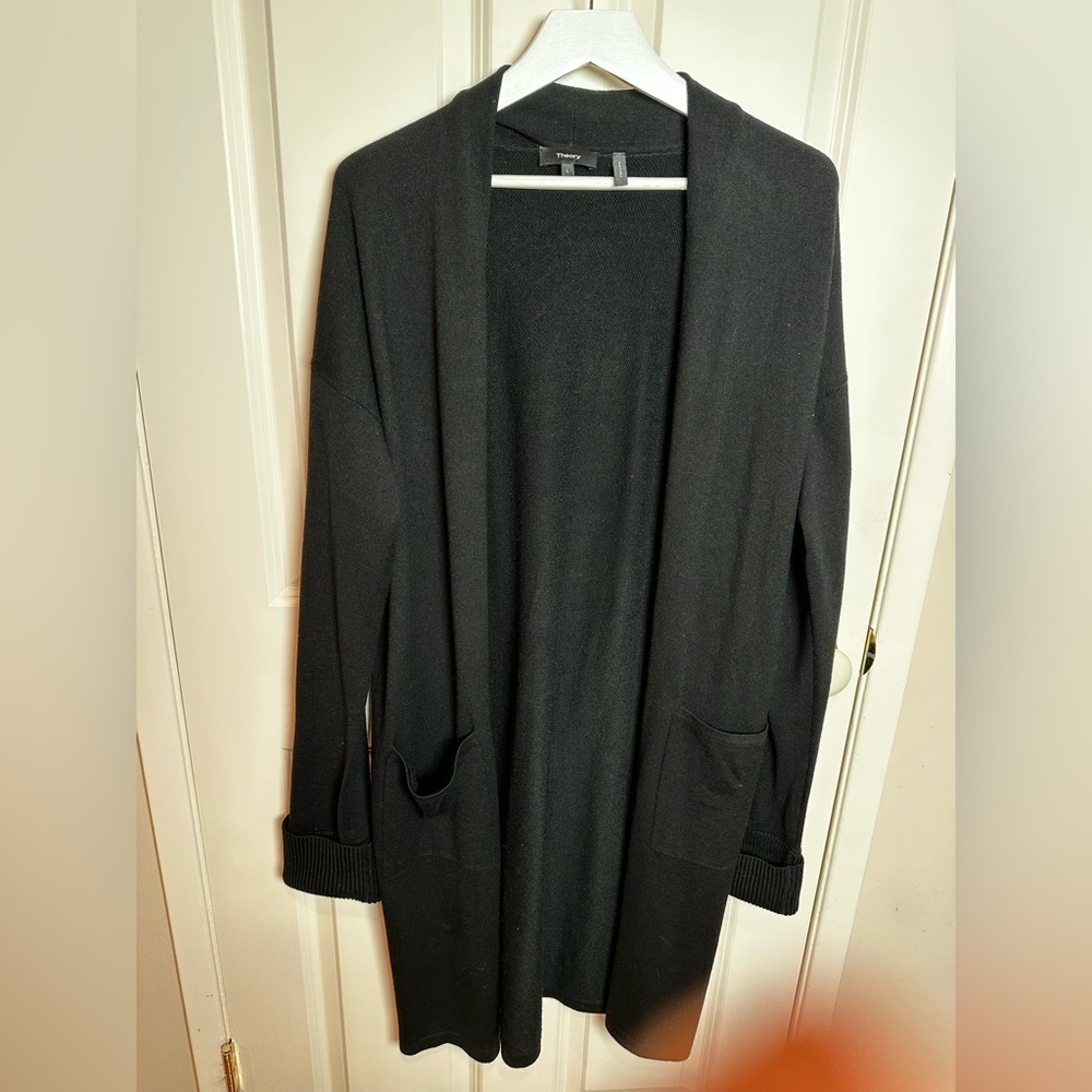 Theory Black Open Front long cardigan